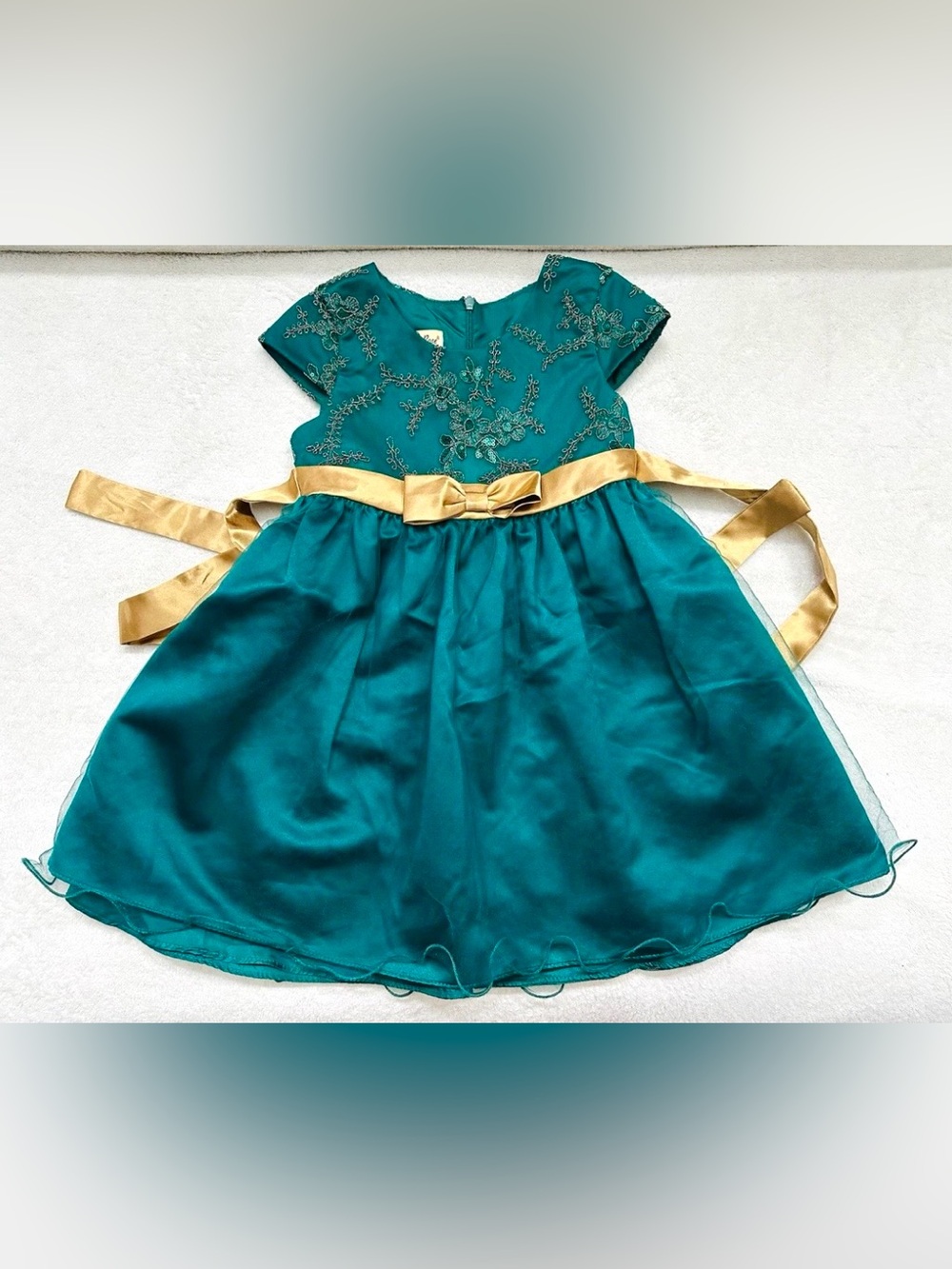 Elegant Purple Rose 4-5T Years Four Layer Dress in Hunter Green w Gold Dress